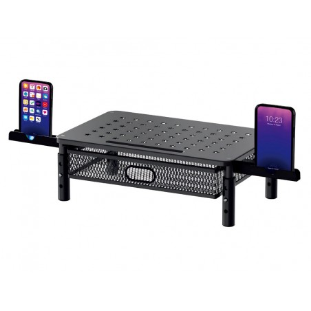 Soporte q connect para monitor metalico regulable en altura con cajon y dos soportes para movil