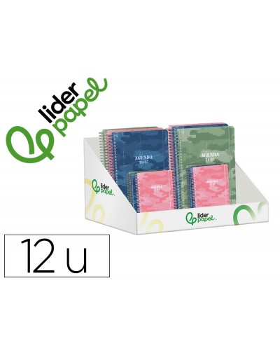Agenda escolar liderpapel 26 27 espiral military disenossurtidos bilingue 80g papel fsc expositor 12 unidades