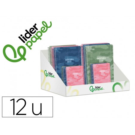 Agenda escolar liderpapel 26 27 espiral military disenossurtidos bilingue 80g papel fsc expositor 12 unidades