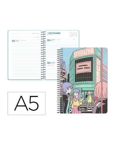 Agenda escolar liderpapel 26 27 espiral city celeste diapagina a5 bilingue 80g papel fsc rosa