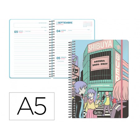 Agenda escolar liderpapel 26 27 espiral city celeste diapagina a5 bilingue 80g papel fsc rosa