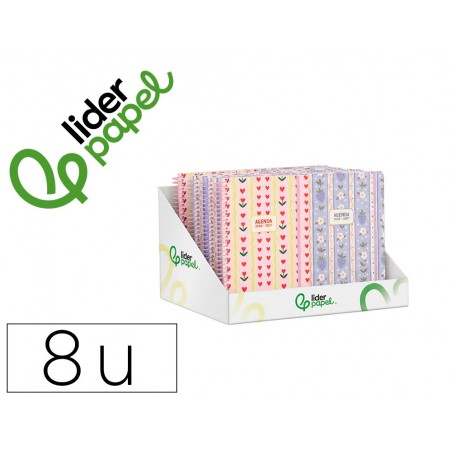 Agenda escolar liderpapel 26 27 espiral cottage disenos surtidos bilingue 80 g papel fsc expositor 8 unidades