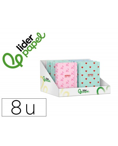 Agenda escolar liderpapel 26 27 espiral petite disenos surtidos bilingue 80g papel fsc expositor 8 unidades