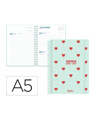 Agenda escolar liderpapel 26 27 espiral petite dia pagina a5 bilingue 80g papel fsc morado