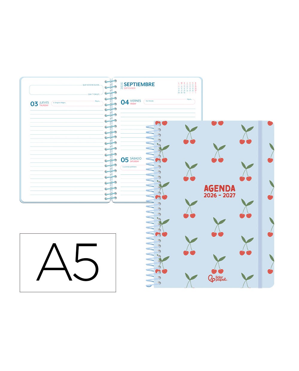 Agenda escolar liderpapel 26 27 espiral petite dia pagina a5 bilingue 80g papel fsc azul