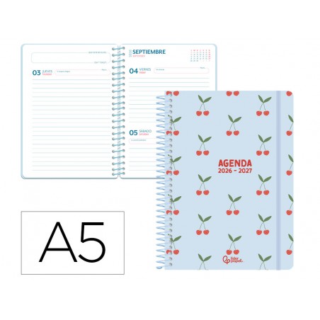 Agenda escolar liderpapel 26 27 espiral petite dia pagina a5 bilingue 80g papel fsc azul