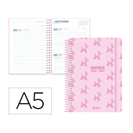 Agenda escolar liderpapel 26 27 espiral petite dia pagina a5 bilingue 80g papel fsc rosa