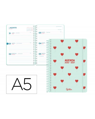 Agenda escolar liderpapel 26 27 espiral petite semana vista a5 bilingue 80g papel fsc morado