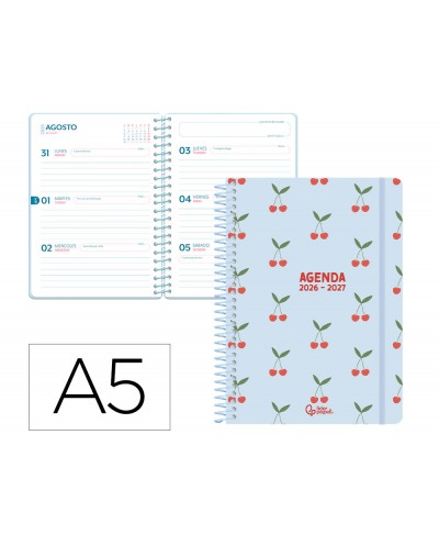 Agenda escolar liderpapel 26 27 espiral petite semana vista a5 bilingue 80g papel fsc azul