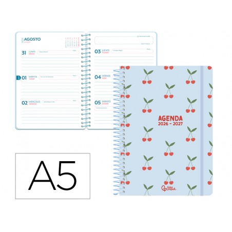 Agenda escolar liderpapel 26 27 espiral petite semana vista a5 bilingue 80g papel fsc azul