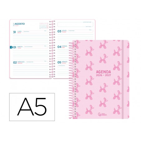 Agenda escolar liderpapel 26 27 espiral petite semana vista a5 bilingue 80g papel fsc rosa