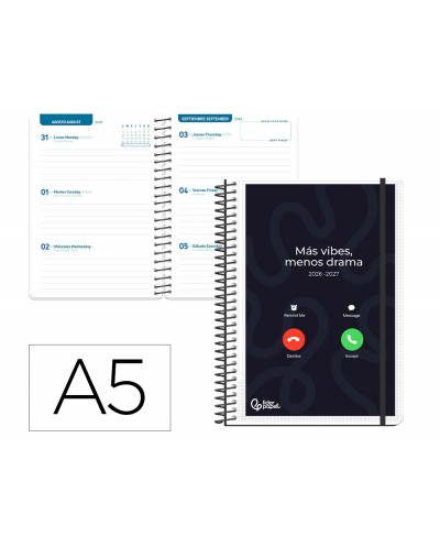 Agenda escolar liderpapel 26 27 espiral personalizable semana vista a5 bilingue 70g papel fsc