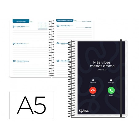 Agenda escolar liderpapel 26 27 espiral personalizable semana vista a5 bilingue 70g papel fsc