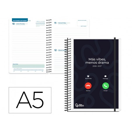 Agenda escolar liderpapel 26 27 espiral personalizable dia pagina a5 bilingue 70g papel fsc