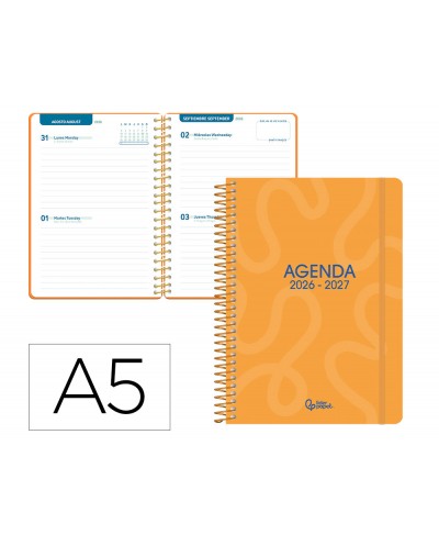 Agenda escolar liderpapel 26 27 espiral classic 2 dias pagina a5 bilingue 70g papel fsc color4