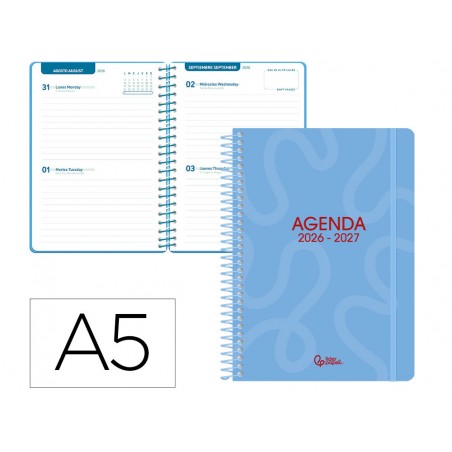 Agenda escolar liderpapel 26 27 espiral classic 2 dias pagina a5 bilingue 70g papel fsc color3