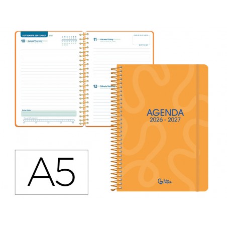 Agenda escolar liderpapel 26 27 espiral classic dia pagina a5 bilingue 70g papel fsc color4