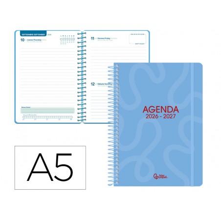 Agenda escolar liderpapel 26 27 espiral classic dia pagina a5 bilingue 70g papel fsc color3