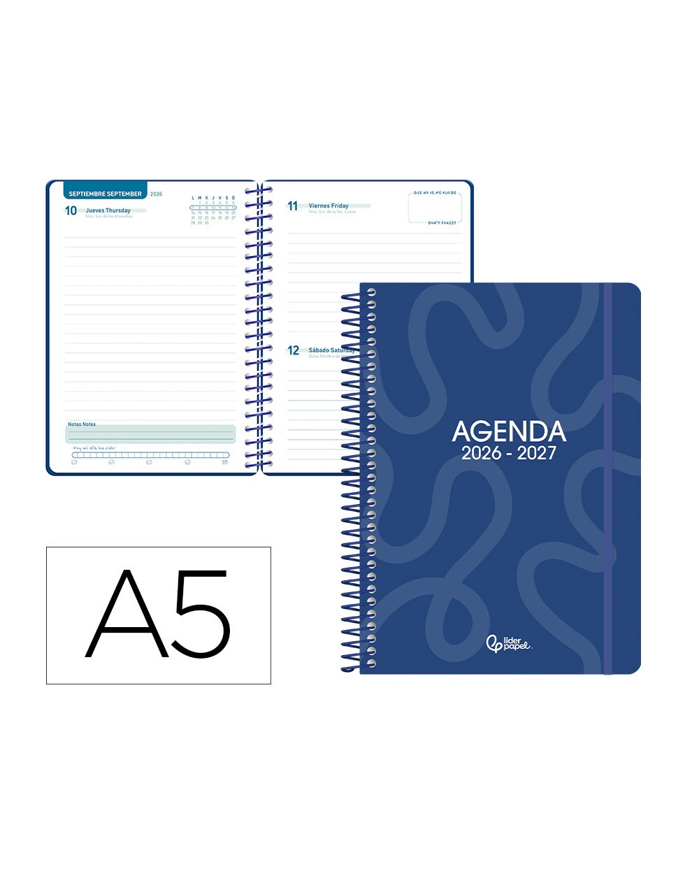 Agenda escolar liderpapel 26 27 espiral classic dia pagina a5 bilingue 70g papel fsc color2