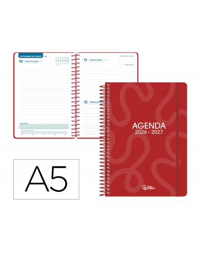 Agenda escolar liderpapel 26 27 espiral classic dia pagina a5 bilingue 70g papel fsc color1