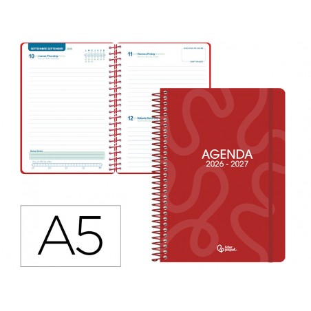 Agenda escolar liderpapel 26 27 espiral classic dia pagina a5 bilingue 70g papel fsc color1