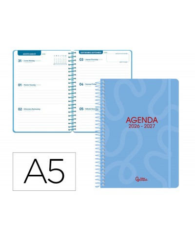 Agenda escolar liderpapel 26 27 espiral classic semana vista a5 bilingue 70g papel fsc color3