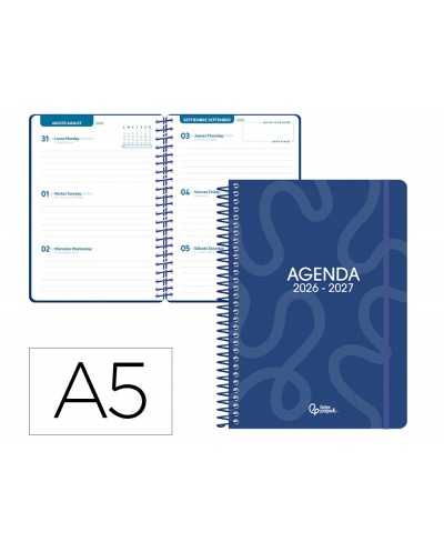 Agenda escolar liderpapel 26 27 espiral classic semana vista a5 bilingue 70g papel fsc color2