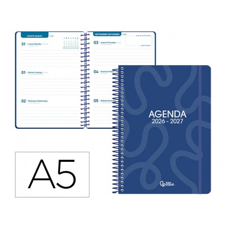 Agenda escolar liderpapel 26 27 espiral classic semana vista a5 bilingue 70g papel fsc color2
