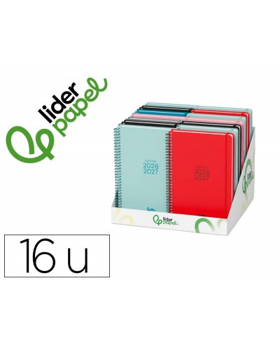 Agenda escolar liderpapel 26 27 espiral basic disenos surtidos bilingue 70g papel fsc expositor 16 unidades
