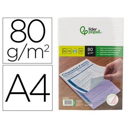 Papel autocopiativo liderpapel a4 prealzado duplicado blanco y rosa 80 g 500 hojas 250 juegos