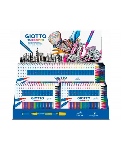 Rotulador giotto turbo pro doble punta expositor sobremesa 6 cajas de 15 colores surtidos 4 cajas de