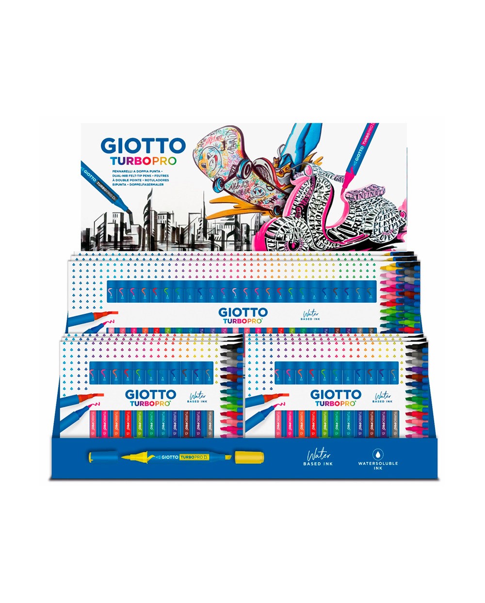 Rotulador giotto turbo pro doble punta expositor sobremesa 6 cajas de 15 colores surtidos 4 cajas de