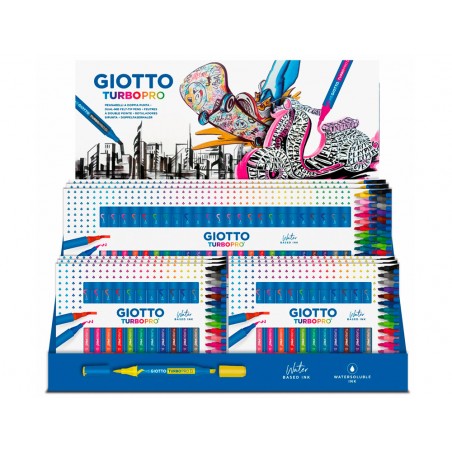 Rotulador giotto turbo pro doble punta expositor sobremesa 6 cajas de 15 colores surtidos 4 cajas de