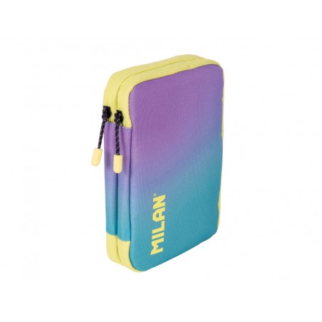 Plumier escolar milan coleccion sunset doble cremallera con accesorios color turquesa 198x143x40 mm