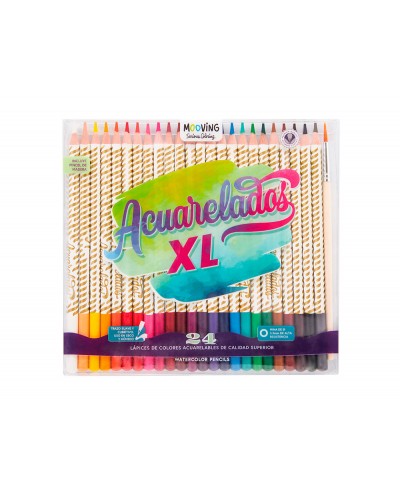 Lapices de colores acuarelables mooving blister de 24 unidades colores surtidos pincel