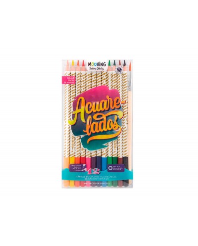 Lapices de colores acuarelables mooving blister de 12 unidades colores surtidos pincel
