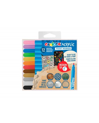Rotulador carioca acrilico paint marker punta media tip estuche de 12 unidades colores surtidos