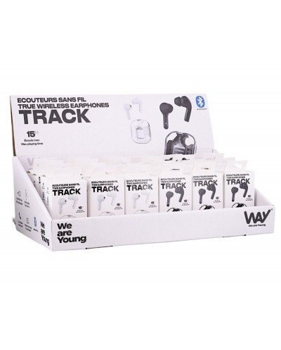 Auriculares track tws con estuche de carga expositor de 12 unidades blanco 12 color negro
