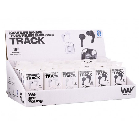 Auriculares track tws con estuche de carga expositor de 12 unidades blanco 12 color negro