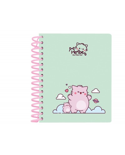 Cuaderno espiral safta microperforado din a6 tapa forrada 120 hojas cuadro 5mm 60gr pembe the pink cat