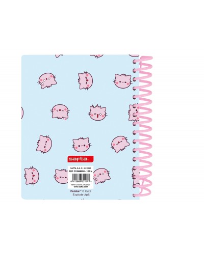 Cuaderno espiral safta microperforado din a6 tapa forrada 120 hojas cuadro 5mm 60gr pembe the pink cat