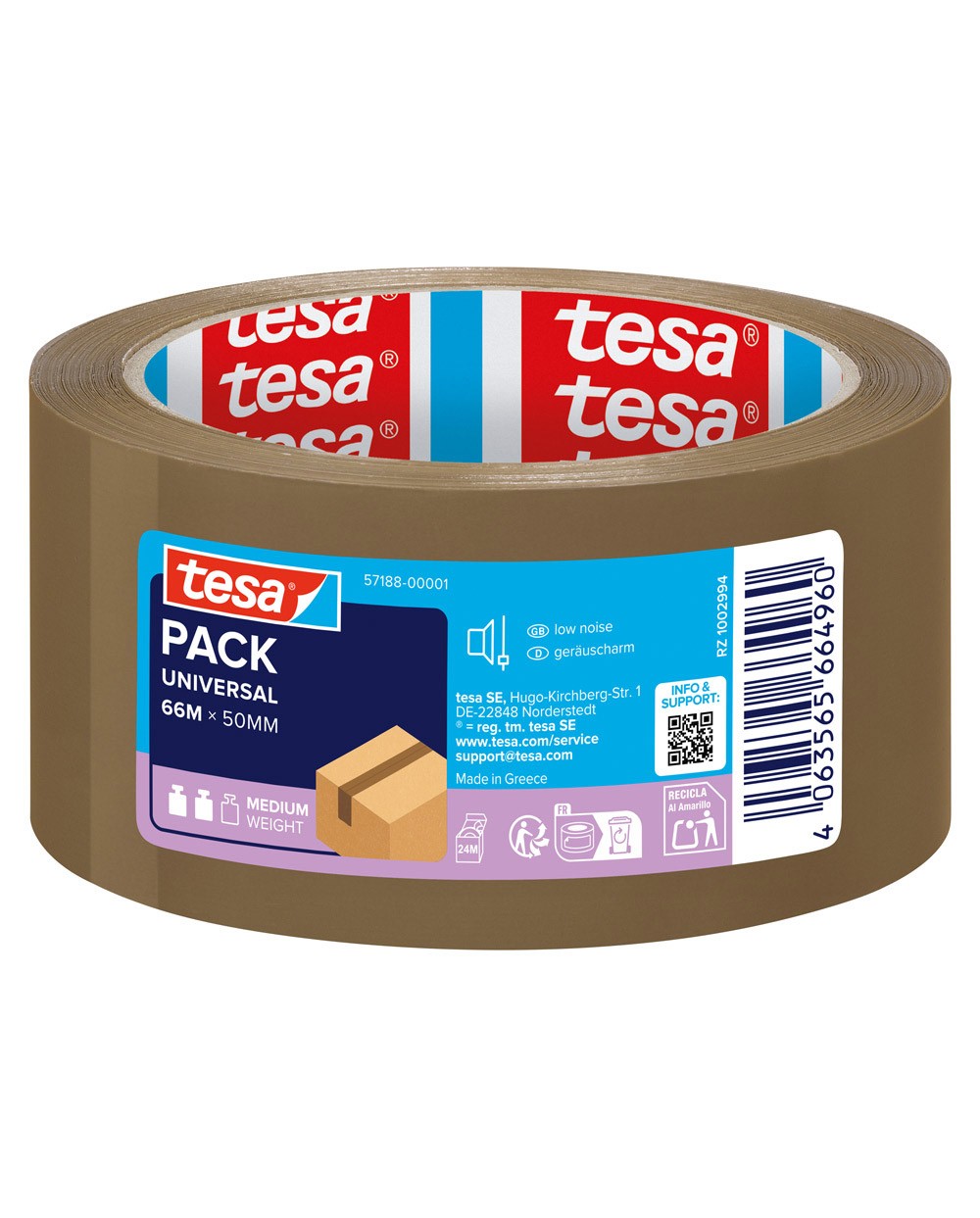 Cinta adhesiva tesa marron polipropileno 66 m x 50 mm para embalaje