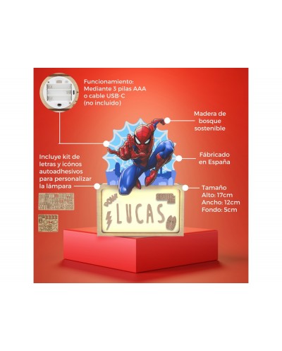 Lampara personalizable madera spiderman
