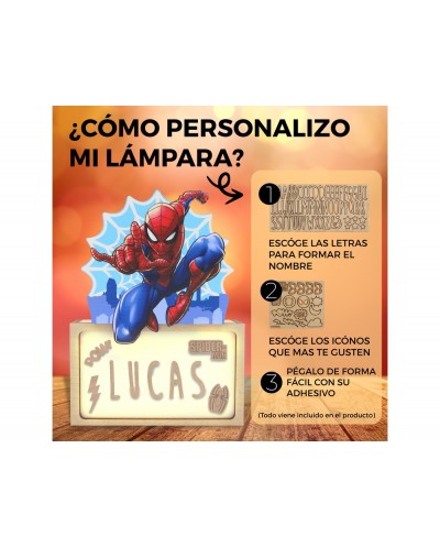 Lampara personalizable madera spiderman