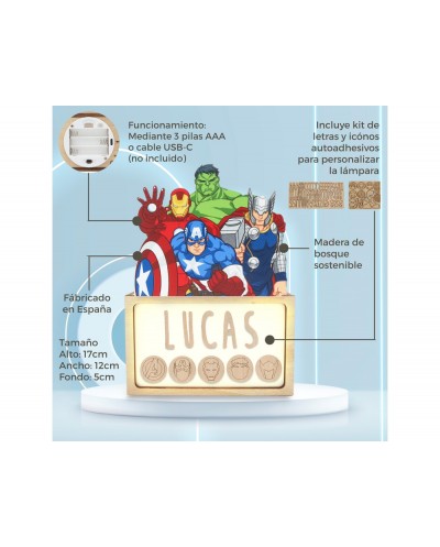 Lampara personalizable madera avengers