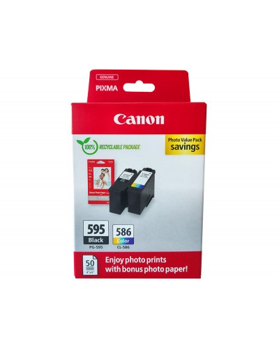 Ink jet canon multipack pg595 negro cl586 color 50 hojas papel foto 10x15 cm