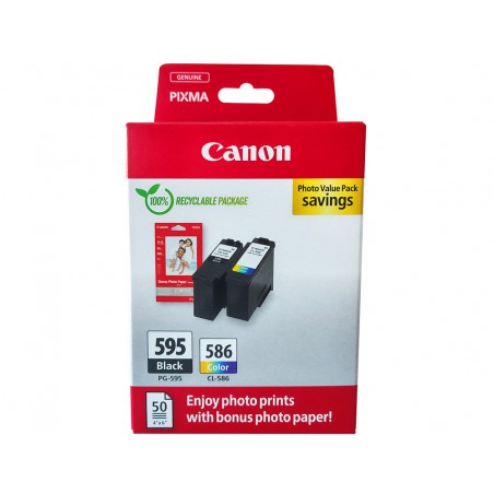 Ink jet canon multipack pg595 negro cl586 color 50 hojas papel foto 10x15 cm