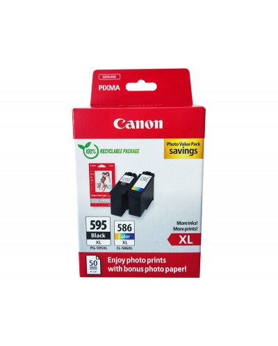 Ink jet canon multipack pg595xl negro cl586xl color 50 hojas papel foto 10x15 cm