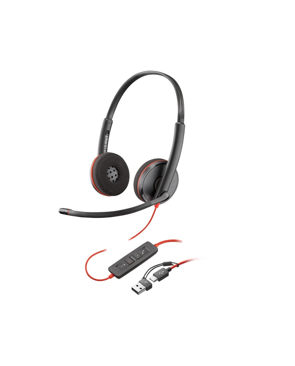 Auriculares poly con cable blackwire 3220 stereo usb c adaptador usb c a