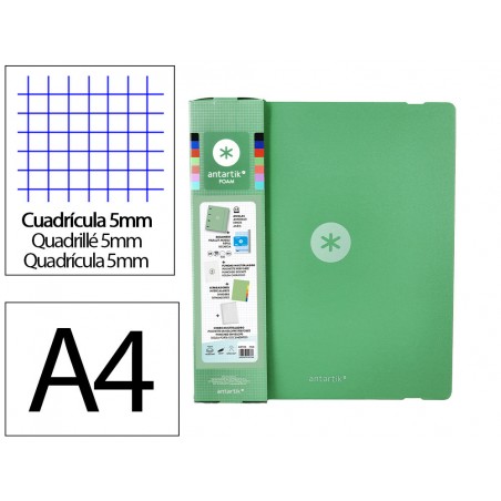 Carpeta con recambio antartik a4 cuadro 5mm foam 4 anillas 35mm mixtas color verde matcha